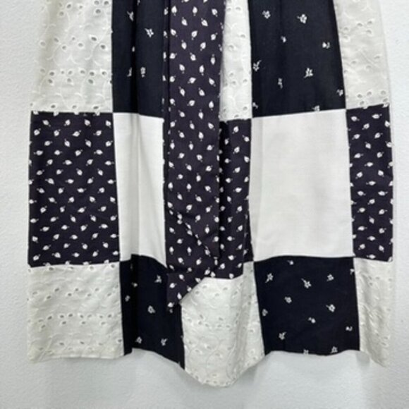 Vintage 70s Black and White‎ Checkered Hankerchief Elastic Waist Belted Size S/M - Picture 3 of 6